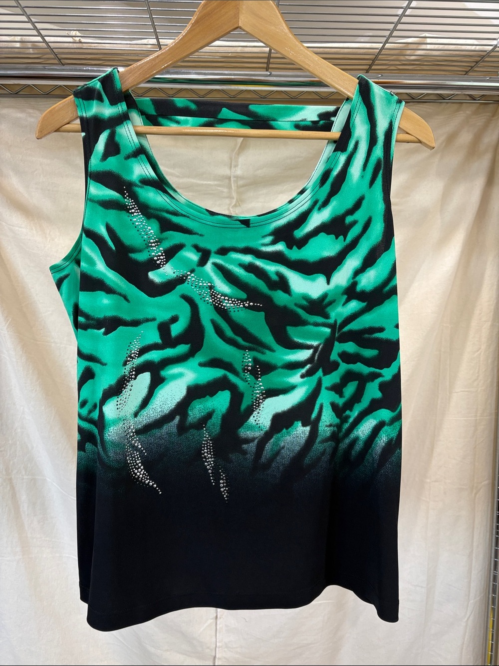 Picadilly Fashion Green and Black Animal-Print Sleeveless Tank